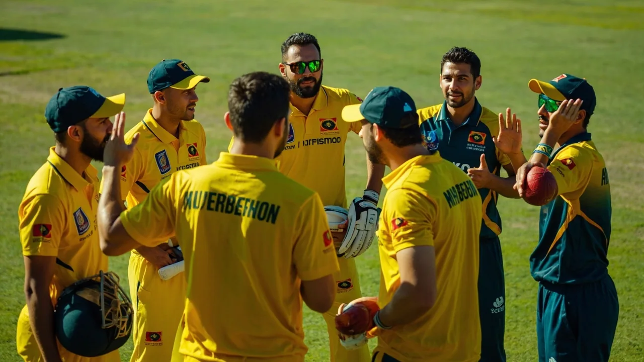 Medium-distance view of a Lanka Premier League fielding setup with a captain and slip cordon in position