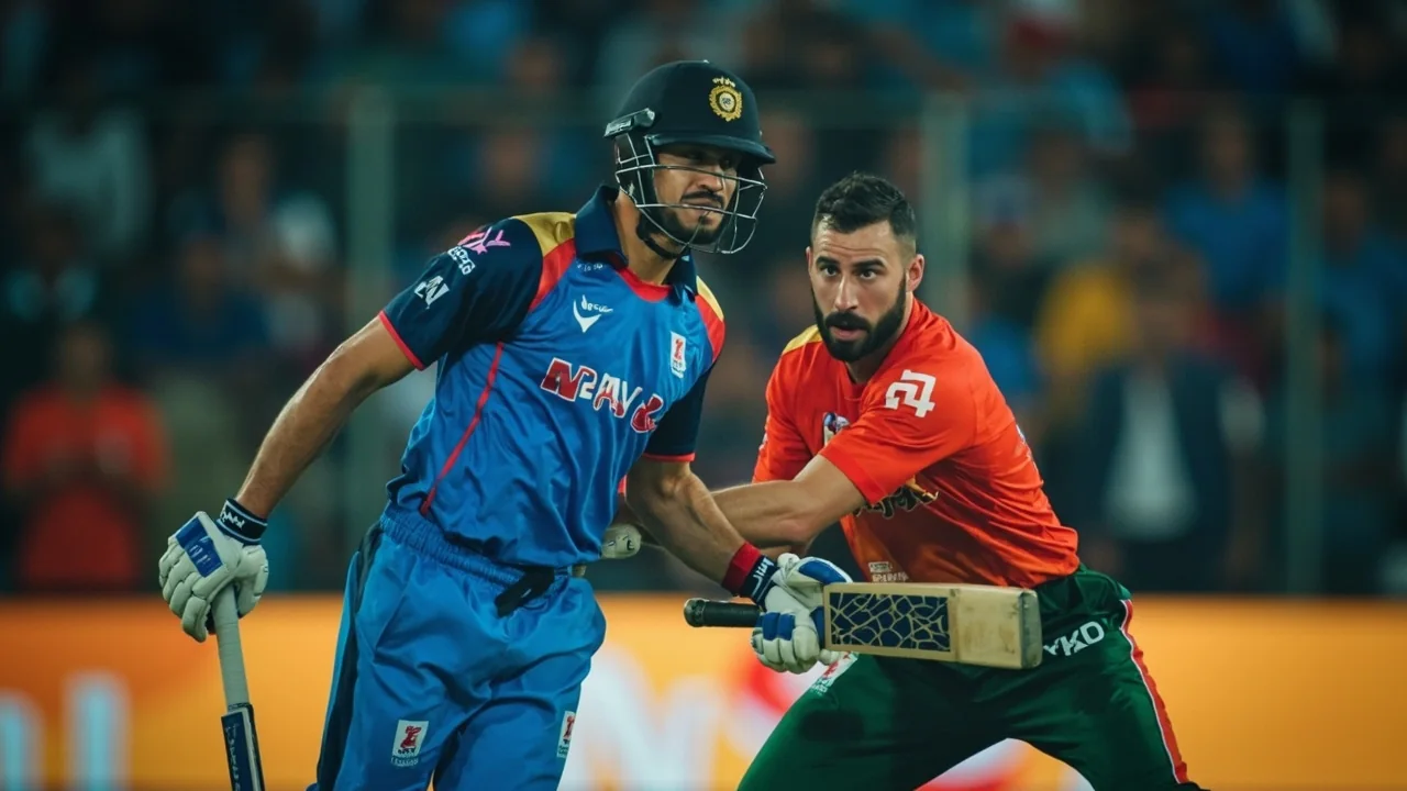 Batter playing a controlled cover drive during a Hundred innings under stadium lights