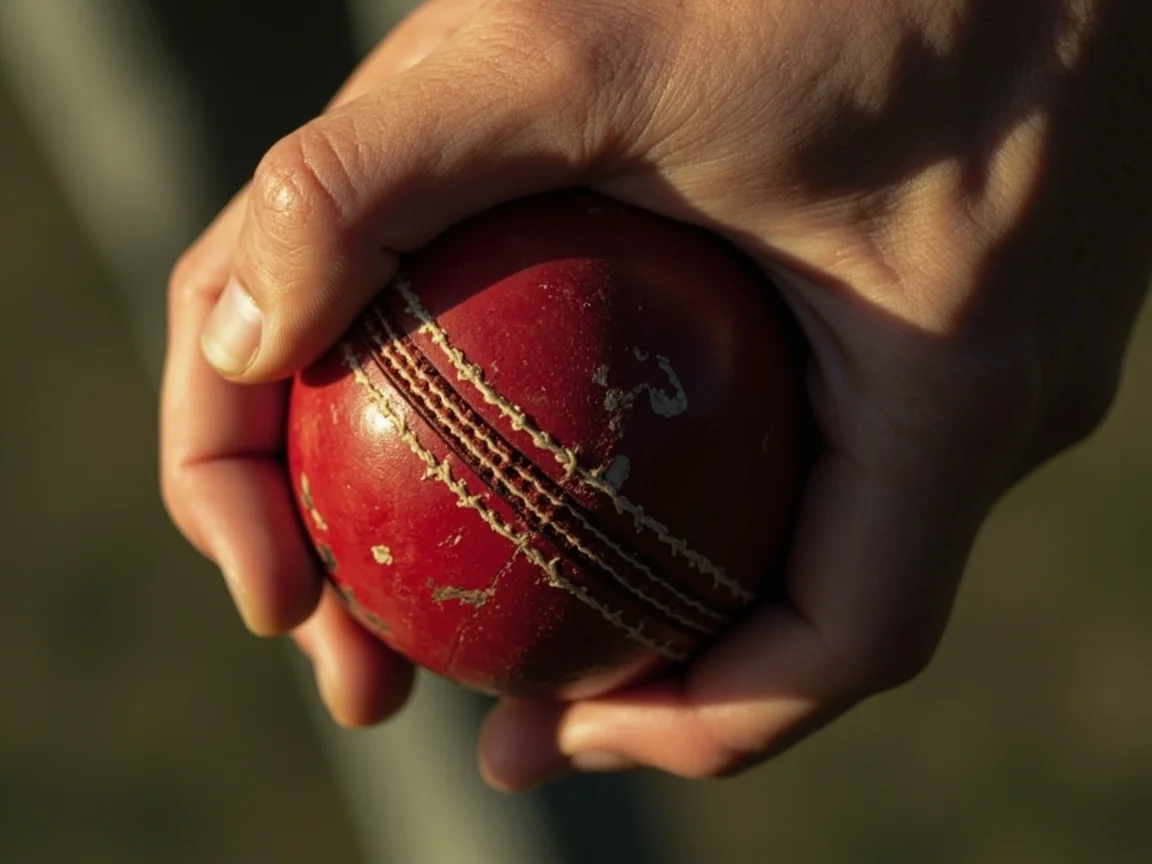 A spin bowler demonstrating a physically correct cricket-ball grip